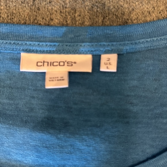 Chico’s peacock blue top with linen pleated sleeve size L ( Chico’s size 2) - Picture 6 of 8